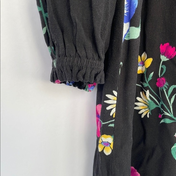 Old Navy Pink and Blue Floral Long Sleeve Black Dress with Ruffled Collar Small - Picture 7 of 12